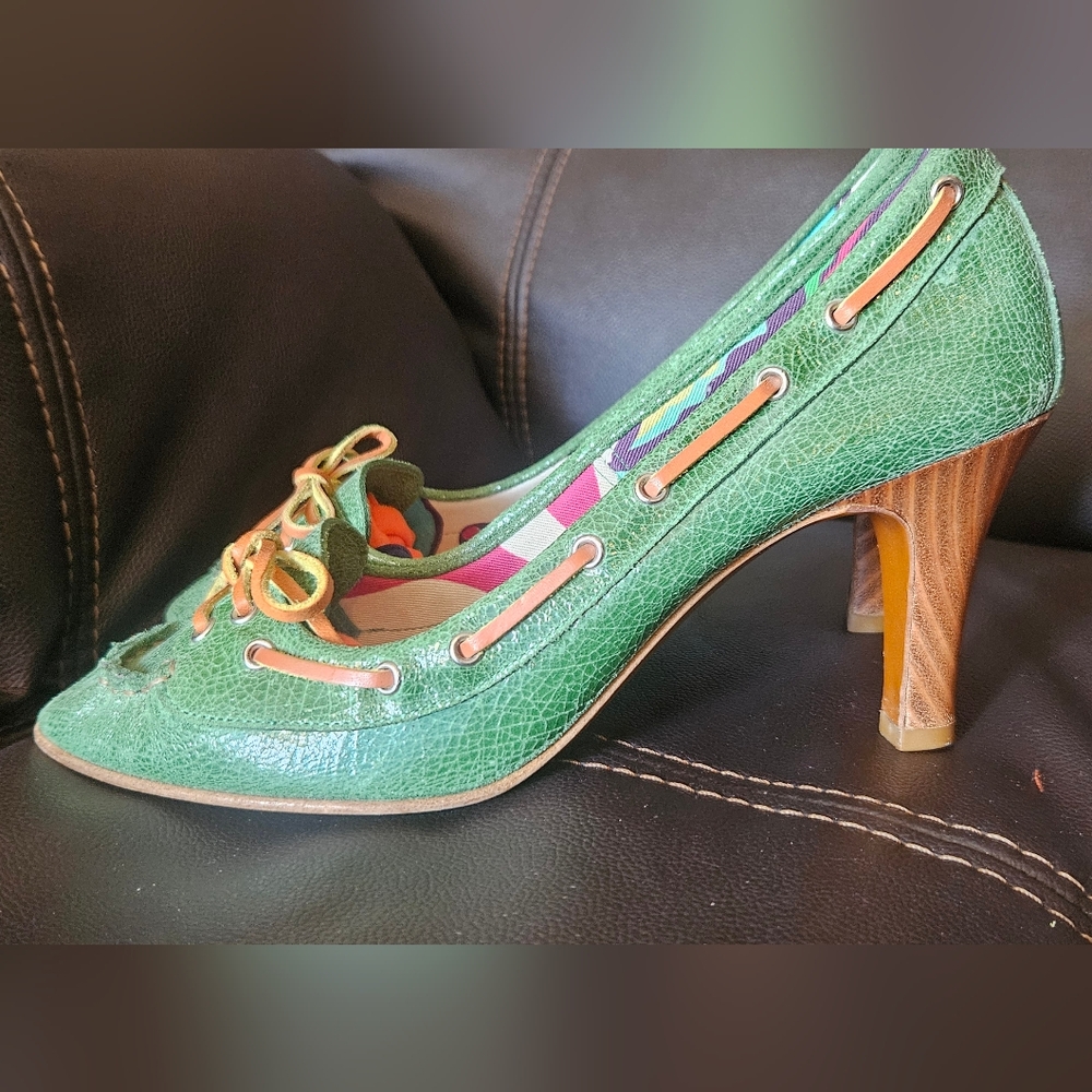 Marc Jacobs Piazza Del Carmine Green Suede Leather High Heel Loafer Pumps 40 9.5